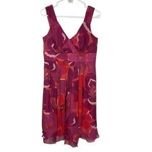 JONES New York 100% Silk Jewel Tone Hibiscus Floral Fit Flare Party Dress, 10